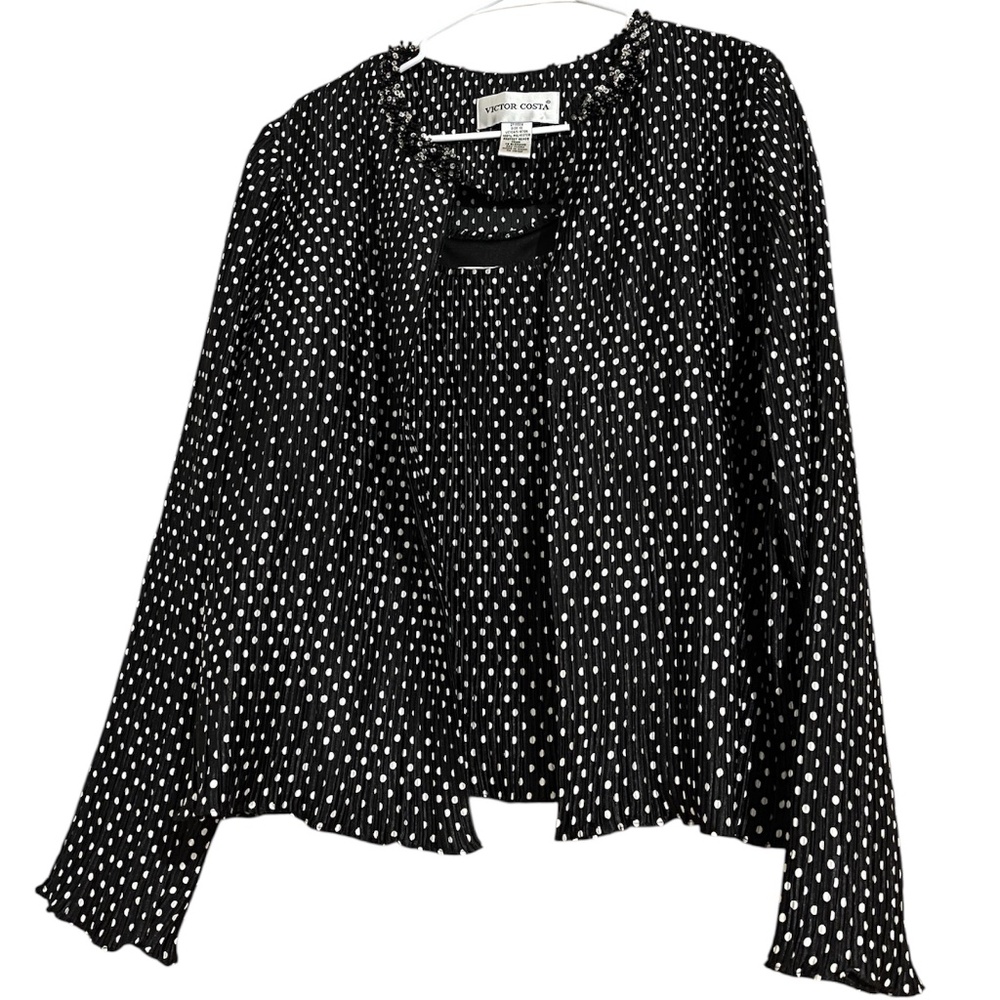 Vintage Victor Costa Women Black & White Polka Dot Tank & Beaded Jacket Sz-12